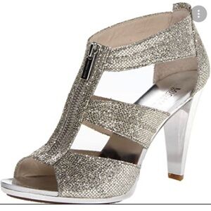 Michael Kors Berkeley T Strap Silver Glitter Heels